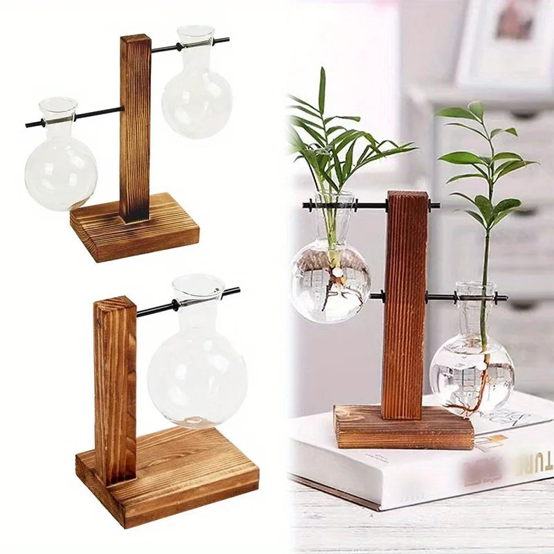 set vasi idroponici  vetro con base in legno a T -Design Minimal- Lusso e Dimora