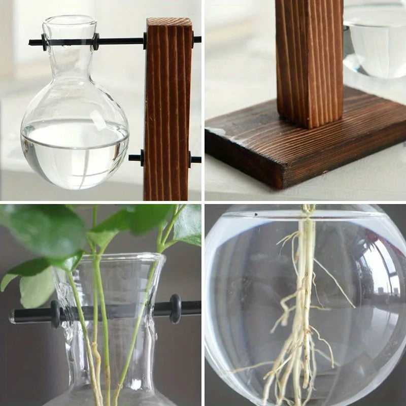 set vasi idroponici  vetro con base in legno a T -Design Minimal- Lusso e Dimora