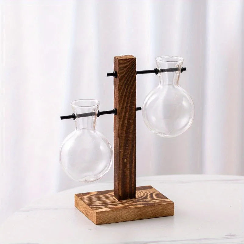 set vasi idroponici  vetro con base in legno a T -Design Minimal- Lusso e Dimora