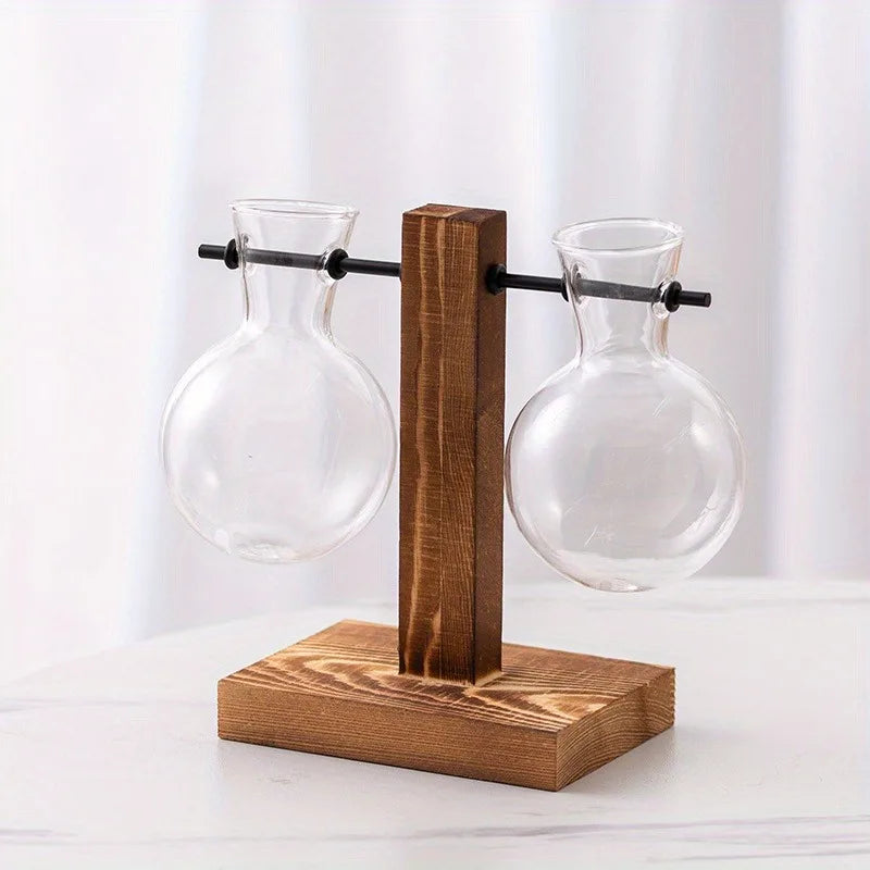 set vasi idroponici  vetro con base in legno a T -Design Minimal- Lusso e Dimora