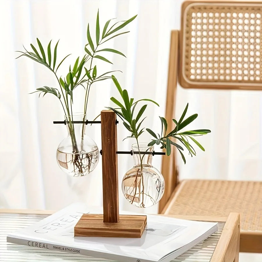 set vasi idroponici  vetro con base in legno a T -Design Minimal- Lusso e Dimora