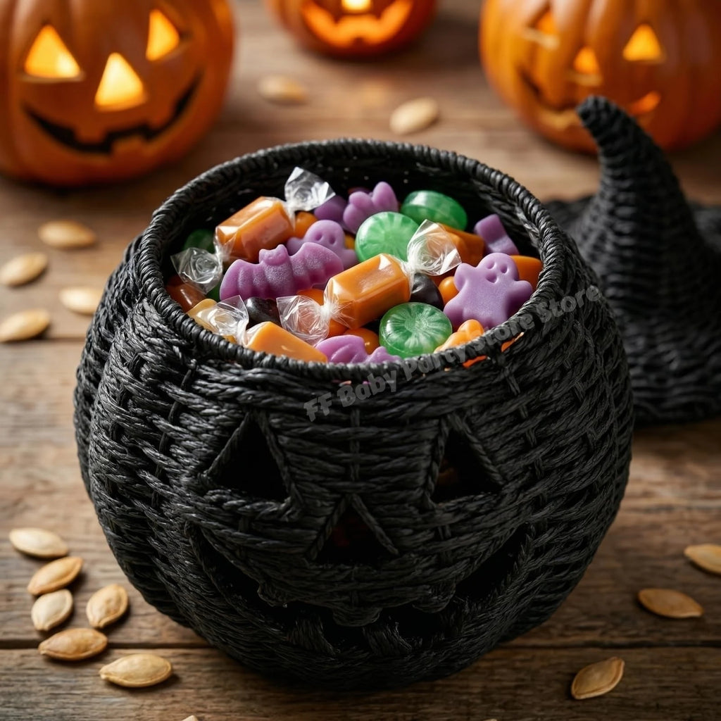 Halloween Decorations Hand-Woven Wicker Pumpkin Lantern Witch Hat Storage Box Home Decorative Statue Ornaments Christmas Decor