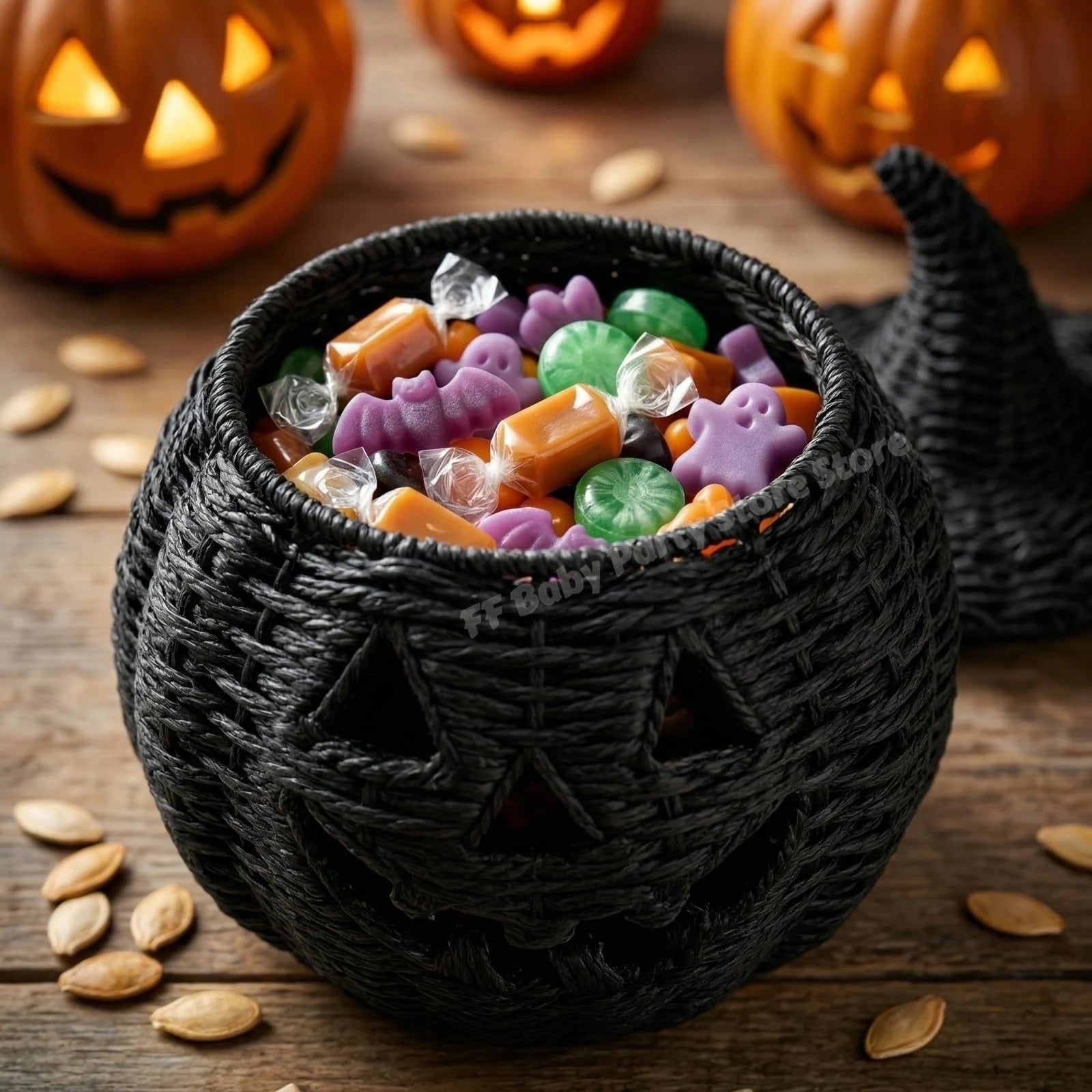 Halloween Decorations Hand-Woven Wicker Pumpkin Lantern Witch Hat Storage Box Home Decorative Statue Ornaments Christmas Decor