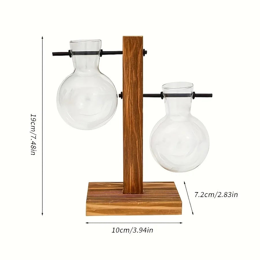 set vasi idroponici  vetro con base in legno a T -Design Minimal- Lusso e Dimora