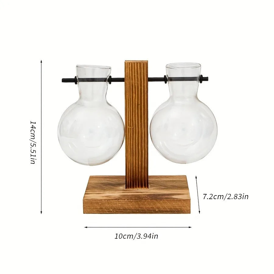 set vasi idroponici  vetro con base in legno a T -Design Minimal- Lusso e Dimora